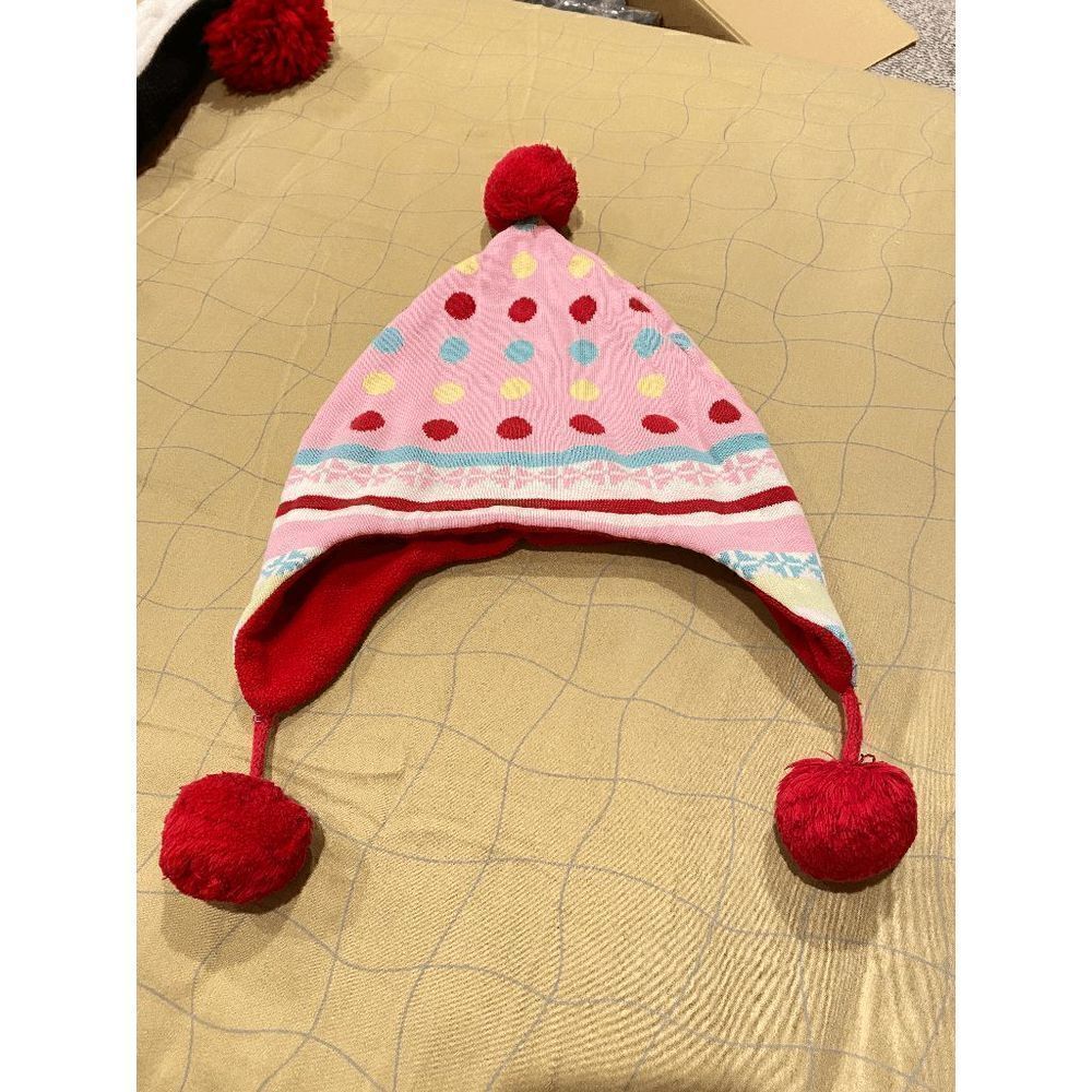 Hanna Andersson Girls Fleece Knitted Beanie Hat Pink Red Polka Dots Medium - Picture 5 of 5